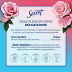 Secret Dry Spray Antiperspirant Deodorant for Women. 48hr Weightless Sweat & Odor Protection. Gentle on Skin. Delicate Rose Scent. 4.1 oz (Pack of 3)