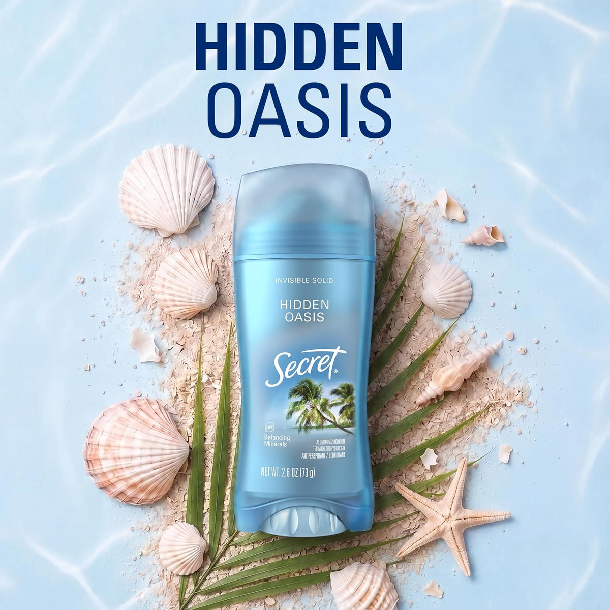 Secret Fresh Antiperspirant Deodorant for Women. 72hr Breathable Sweat & Odor Protection. Instant Freshness & Gentle. PH Balancing Minerals. Invisible Solid. Hidden Oasis Scent. 2.6 oz