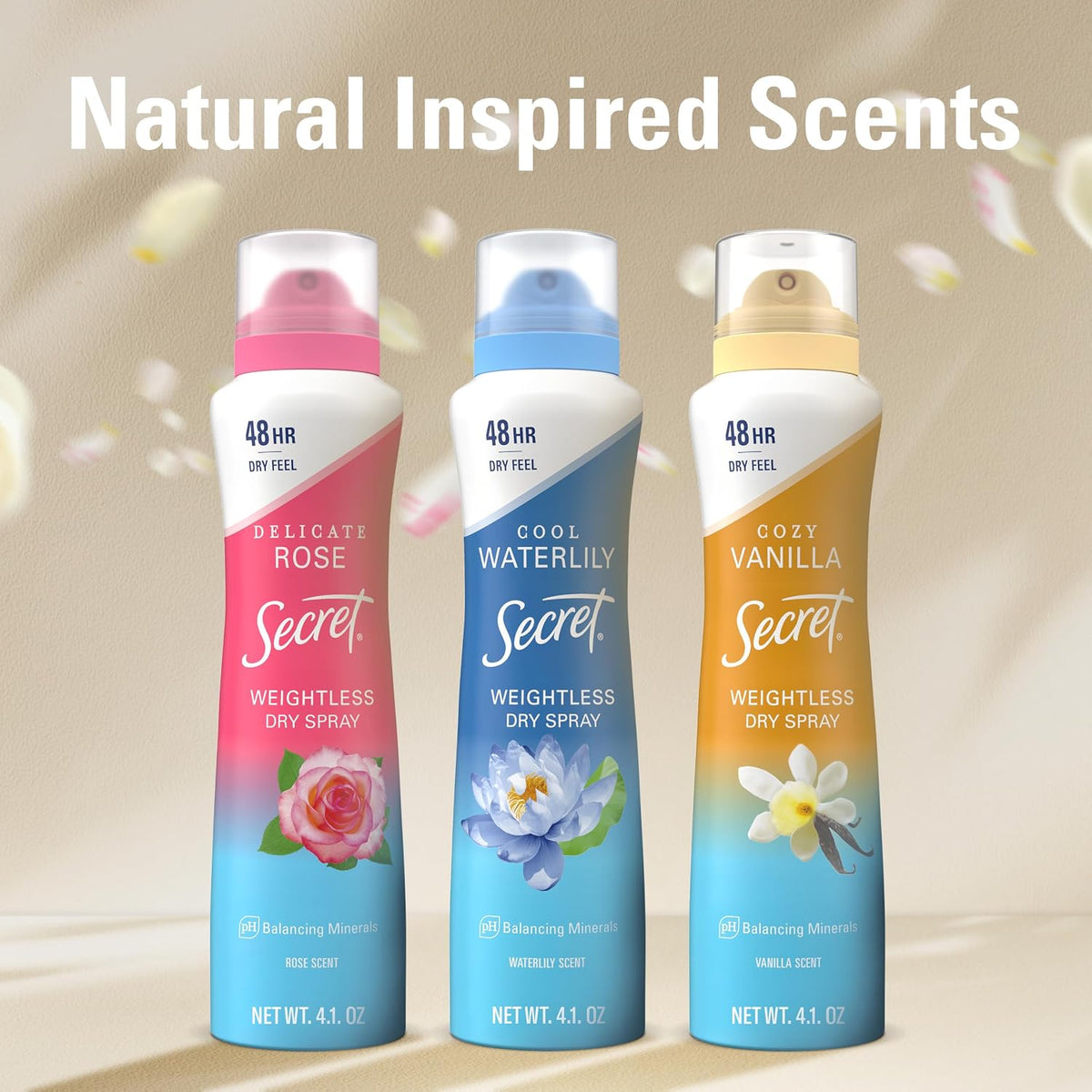 Secret Dry Spray Antiperspirant Deodorant for Women. 48hr Weightless Sweat & Odor Protection. Gentle on Skin. Cocoa Butter Scent. 4.1 oz