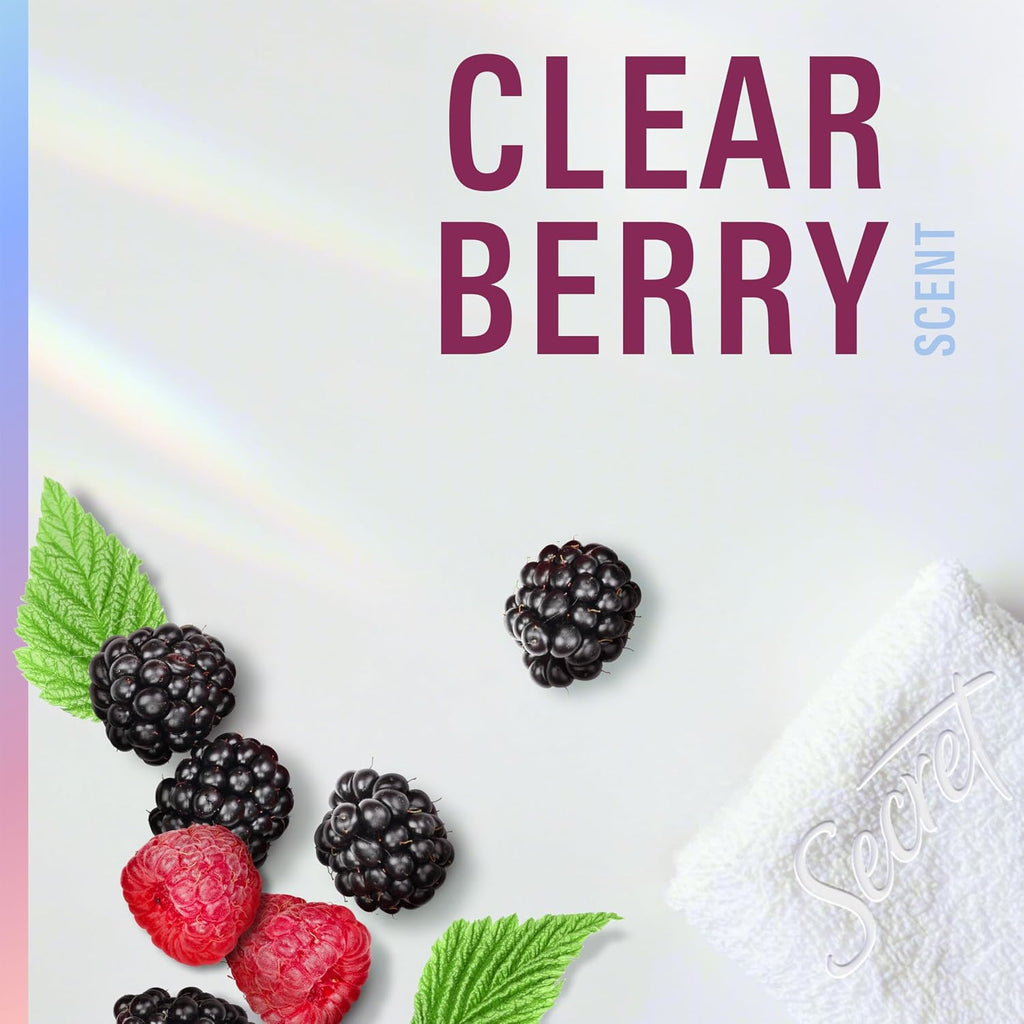 Secret Clinical Strength 100HR Sweat & Odor. Clear Gel Antiperspirant Deodorant for Women. 3X Stress Protection with Hyaluronic Acid. PH Balancing Minerals. Clean Berry Scent. 2.6 oz