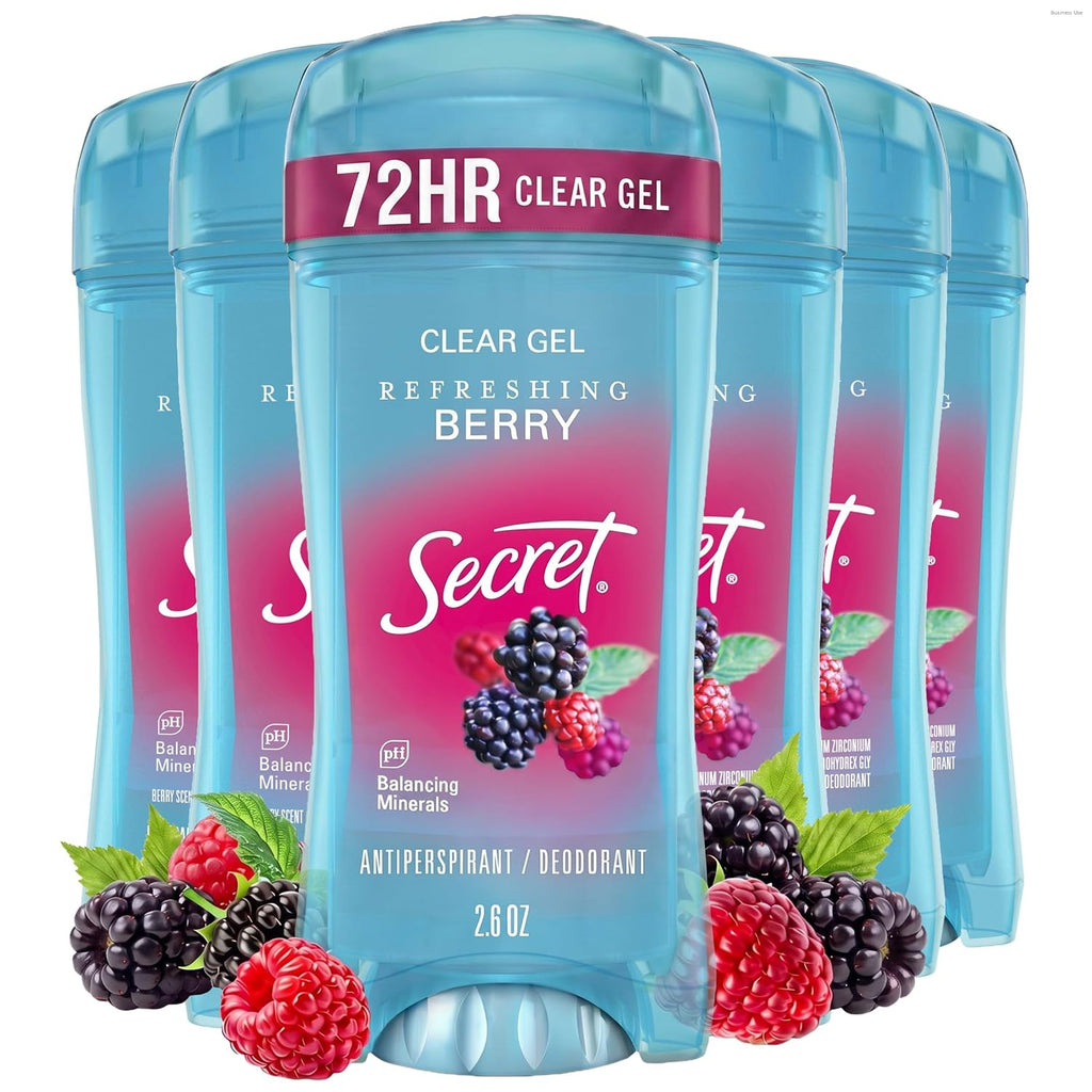 Secret Fresh Antiperspirant Deodorant for Women. 72hr Breathable Sweat & Odor Protection. Instant Freshness & Gentle. PH Balancing Minerals. Clear Gel. Refreshing Berry Scent. 2.6 oz (Pack of 6)
