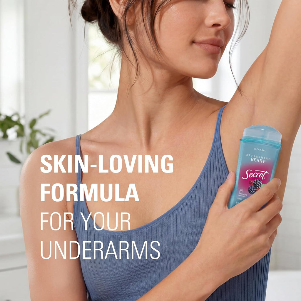 Secret Fresh Antiperspirant Deodorant for Women. 72hr Breathable Sweat & Odor Protection. Instant Freshness & Gentle. PH Balancing Minerals. Clear Gel. Refreshing Berry Scent. 2.6 oz (Pack of 2)