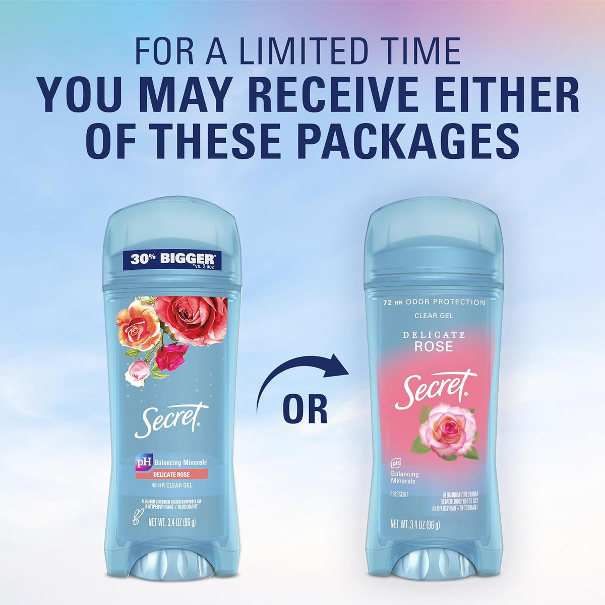 Secret Fresh Antiperspirant Deodorant for Women. 72hr Breathable Sweat & Odor Protection. Instant Freshness & Gentle. PH Balancing Minerals. Clear Gel. Delicate Rose Scent. 3.4 oz