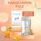 Secret Clinical Strength Antiperspirant Deodorant for Women. 3X Stress Protection. 72hr Sweat & Odor Protection. Pro-Hyaluronic Acid. Invisible Solid. Mandarin Summer Fizz Scent. 1.6 oz