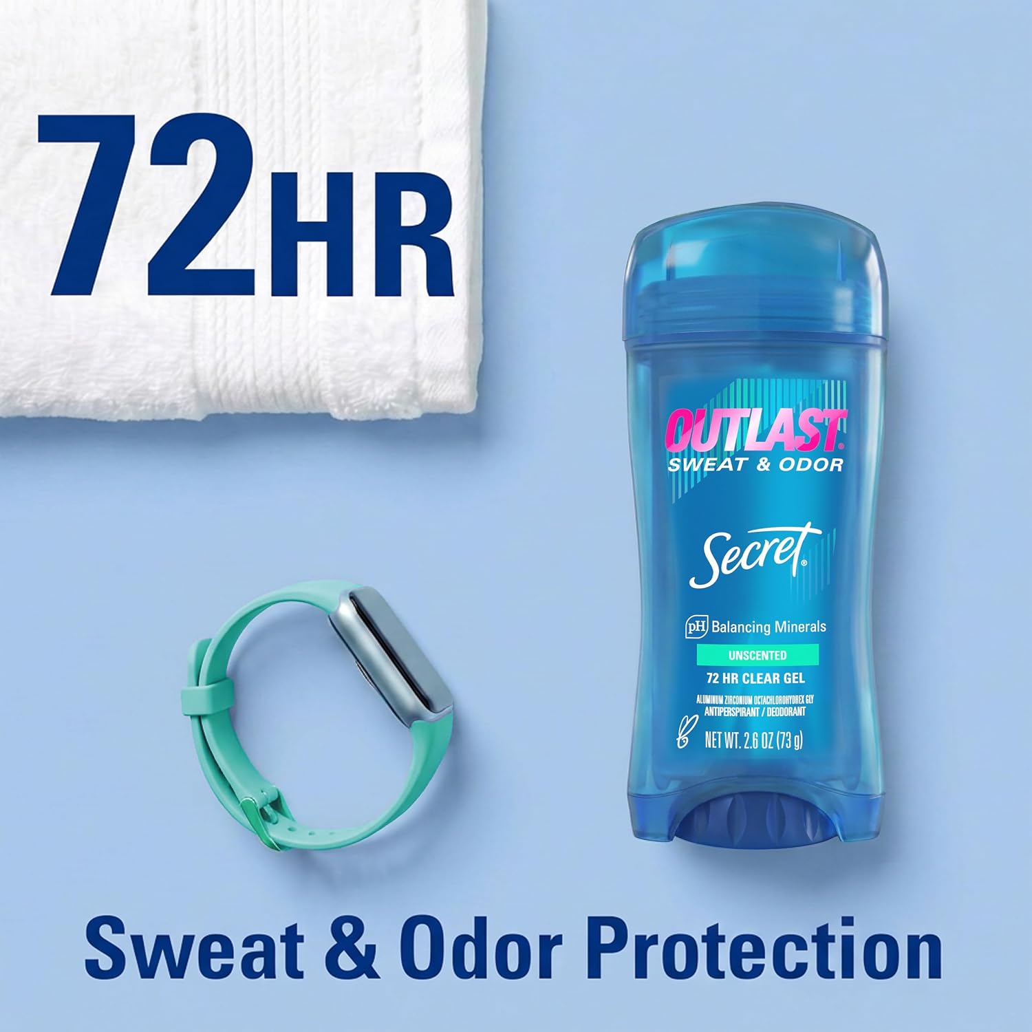 Secret Outlast Antiperspirant Deodorant for Women. Clear Gel. 72hr Sweat and Odor Protection. PH Balancing Minerals. Long Lasting Underarm Deodorant Gel. Unscented. 2.6 oz