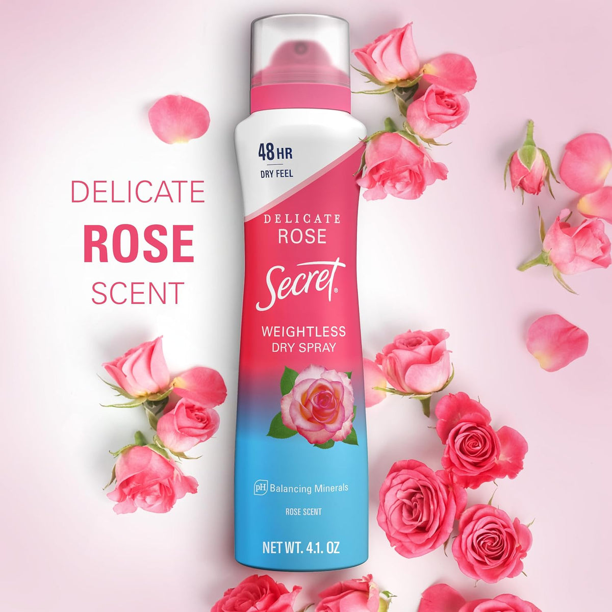 Secret Dry Spray Antiperspirant Deodorant for Women. 48hr Weightless Sweat & Odor Protection. Gentle on Skin. Wild Rose & Argan Oil Scent. 4.1 oz