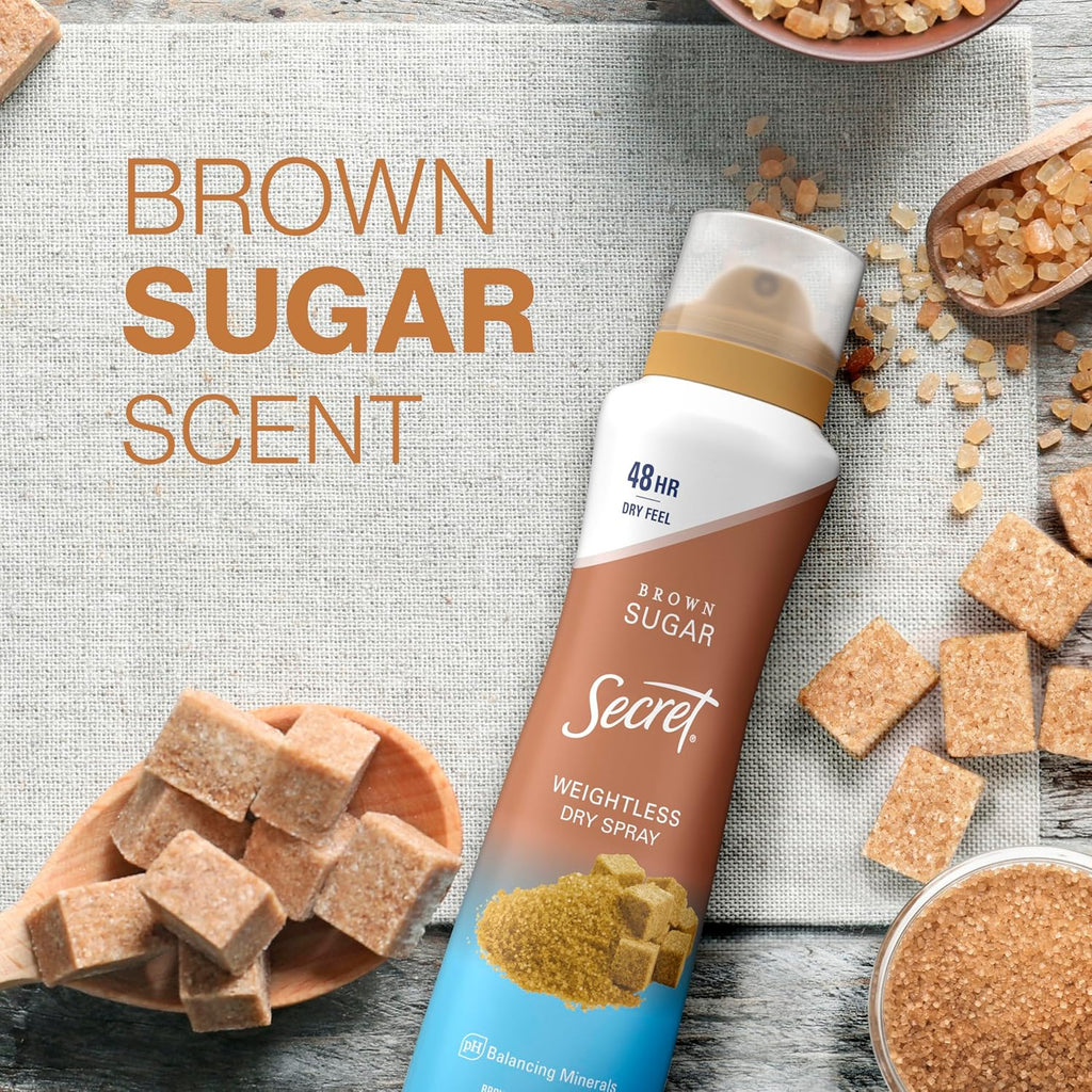 Secret Dry Spray Antiperspirant Deodorant for Women. 48hr Weightless Sweat & Odor Protection. Gentle on Skin. Brown Sugar Scent. 4.1 oz (Pack of 3)