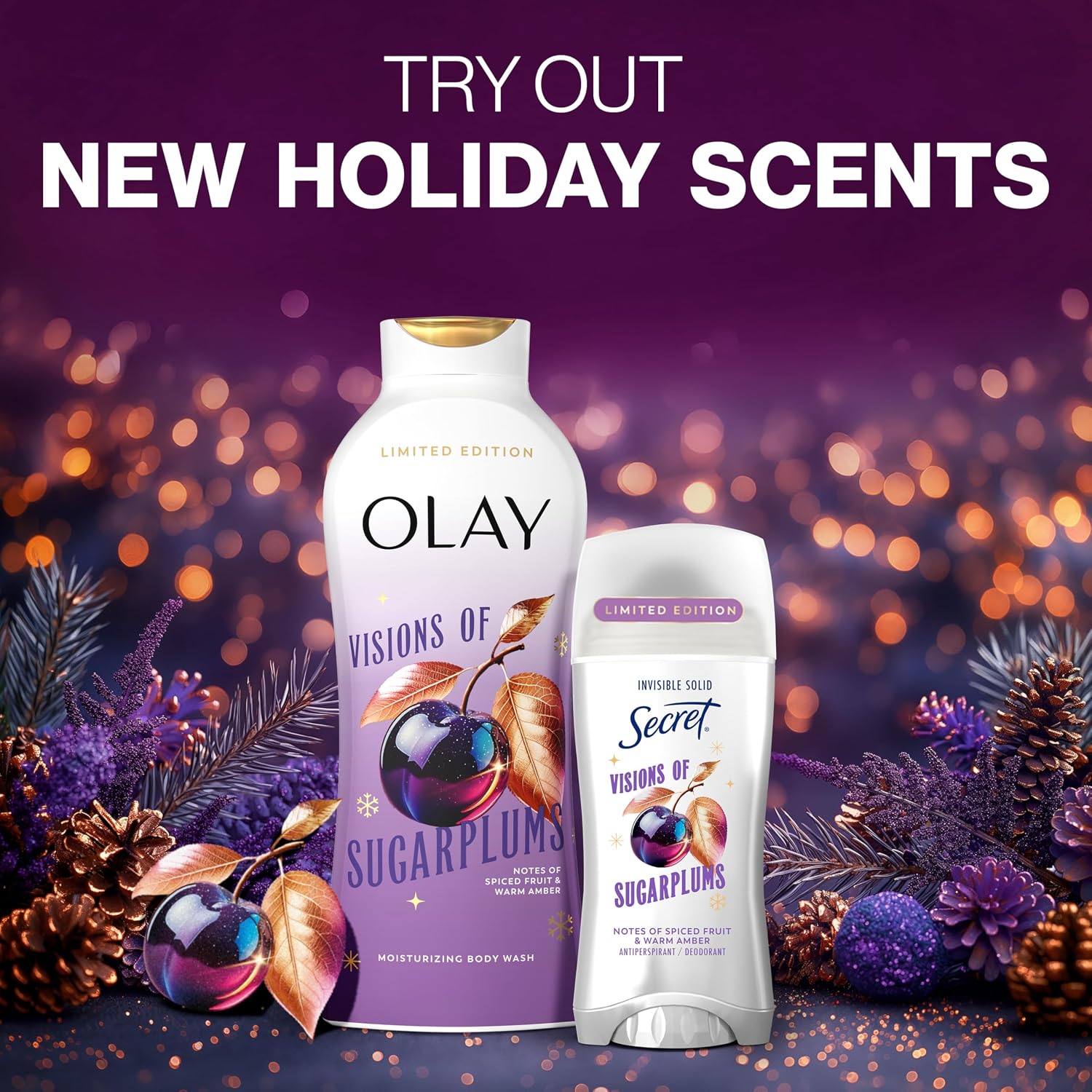 Secret Fresh Antiperspirant Deodorant. Visions of Sugarplums Scent. 2.6oz | 72 Hour Holiday Sweat & Odor Protection with Pro-Hyaluronic Acid. Limited Edition Invisible Solid. pH Balancing Minerals